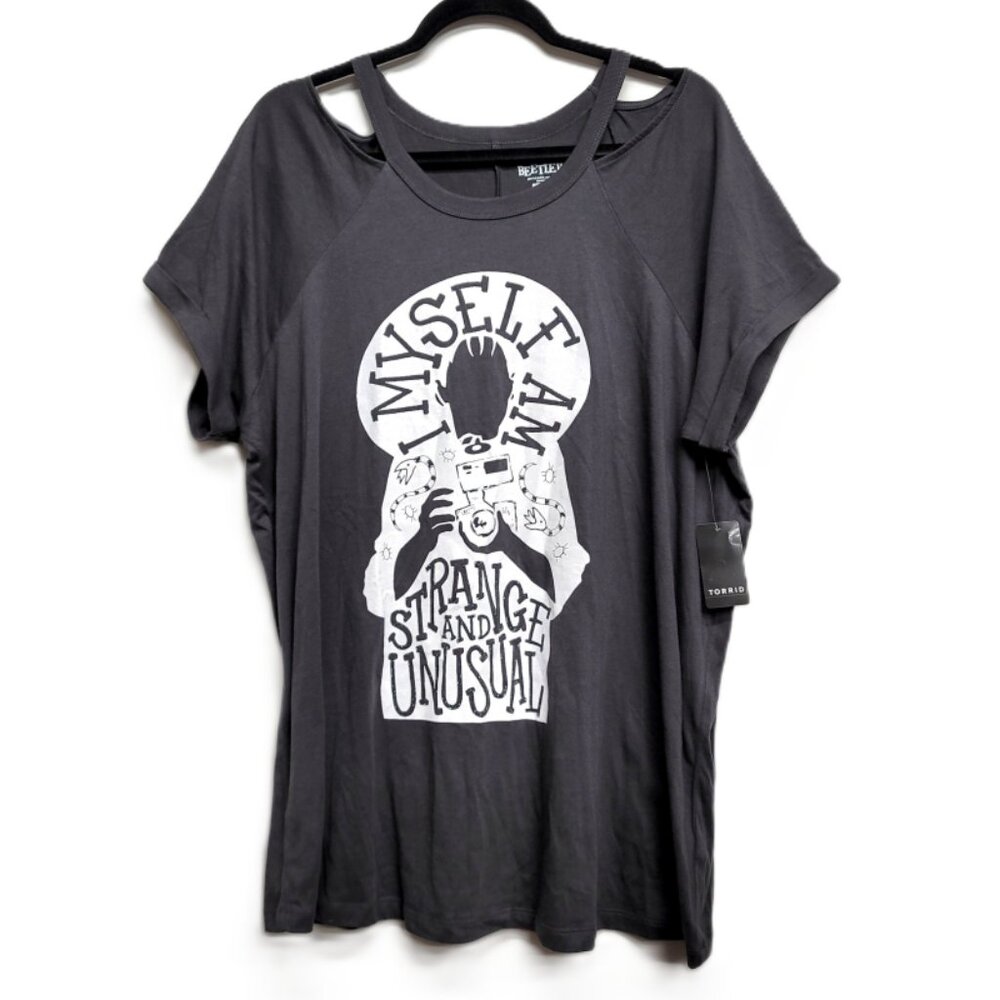 NWT Torrid 2 Beetlejuice Classic Fit Cotton Cold Shoulder Tee T-Shirt 2X 18 20 - Picture 5 of 10